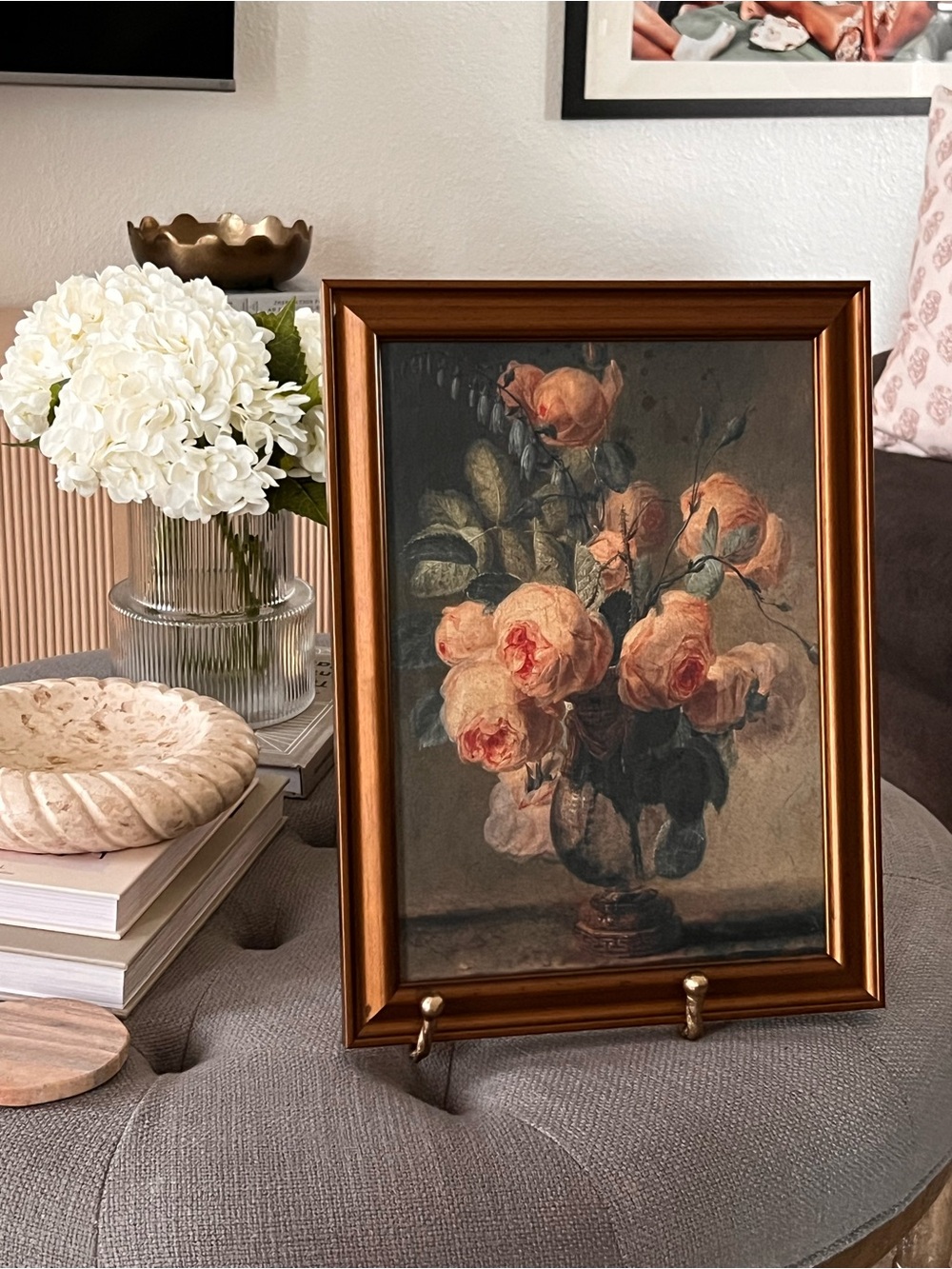 Threshold Antique Floral Framed Canvas Wall Art Pink Roses Gold Frame 12x16